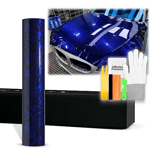 20"x60" (1.6FTx5FT) Royal Blue PET Marble Forged Carbon Fiber Textured Gloss Vinyl Wrap Auto Car Sticker Decal Film Sheet Bubble Free Air Release Technology with Tool Kit - color: Royal Blue, size: 20"x60" (1.6FTx5FT)