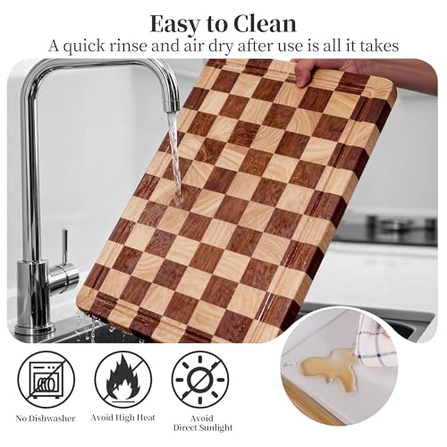 Checkered Cutting Board and Acrylic Cutting Board Set, 2 PCS Cutting Boards for Kitchen, Checkerboard Solid Wood End Grain Chopping Board with Juice Groove & Acrylic Cooking Board with Counter Lip - style: Acrylic board +Checkerboard