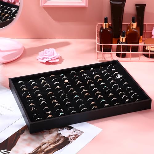 Wenqik 4 Pcs Cardboard Ring Holder with Velvet Lining, 100 Slot Inserts Stackable Ring Display Tray,13.8 x 9.4 x 1.2 inch (Black) - color: Black