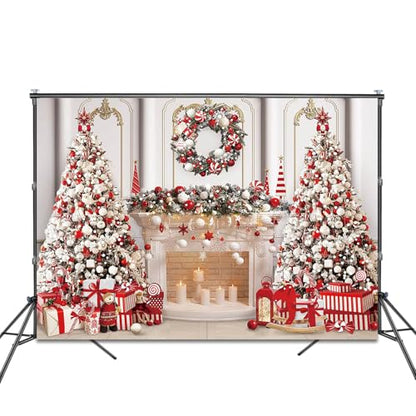 Christmas Fireplace Backdrop 7x5ft Merry Christmas Photography Background Party Decorations Xmas Trees Family Holiday Banner Photo Booth Props