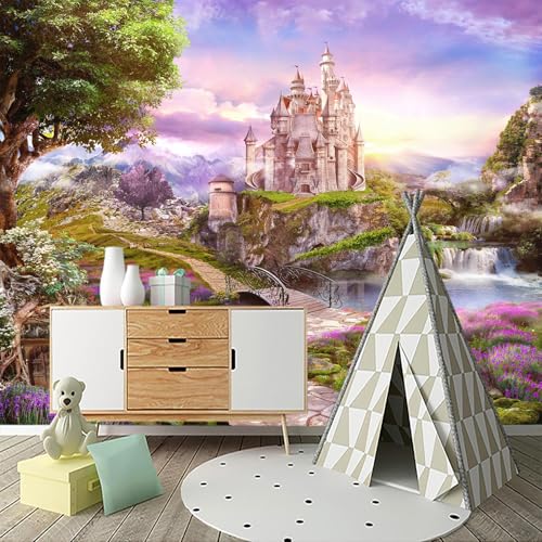Pink Castle Children's Room Self-Adhesive Wallpaper - Cartoon Style Peel-and-Stick Wall Mural - 96"x137" - color: Zzsl-04, size: 96"x137"