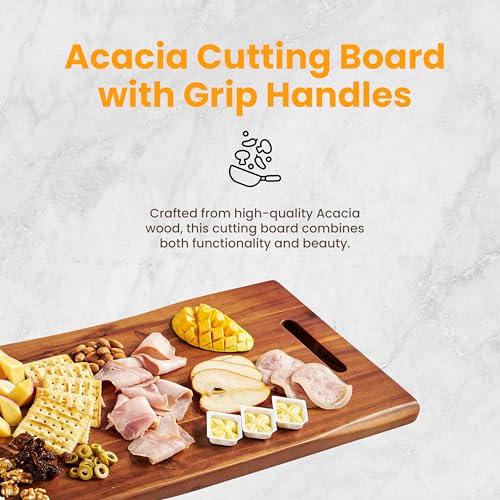 TIDITA 30" Large Acacia Wood Charcuterie Board with Handles - Extra Long Wooden Serving Cheese Boards - Rectangular Serving Platter for Meat Steak, Cracker Appetizers, Fruit Decorative Display Party - size: 30" x 9.8" x 1"