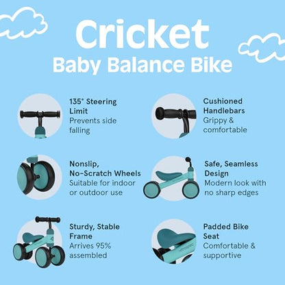Retrospec Cricket Baby Balance Bike, 4-Wheel Ride-On Toy for Ages 12-24 Months – First Bike & Toddler Bike for 1 Year Old Boys & Girls, First Birthday Gift - color: Blue Ridge