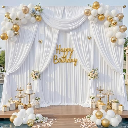 50ft x 14ft White Backdrop Curtains for Parties, Silky Photography Backdrop Wrinkle Free White Curtain Backdrop Drapes for Wedding Banquet Birthday Baby Shower Home Decor Background, 10 Panels - color: White, size: 5ft(W)x14ft(H),10panels