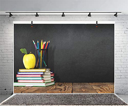 Leyiyi 12x8ft Welcome Back to School Backdrop School Season Old Classroom Banner Vintage Desk Blackboard Colored Pens Note Books Apple Photography Background Kids Portrait Studio Prop Vinyl Banner - size: 12x8ft