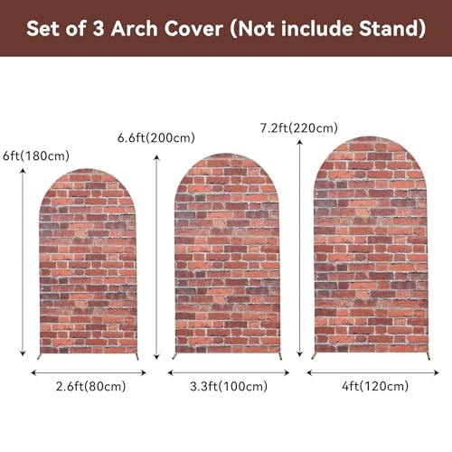 Set of 3 Arch Backdrop Cover Red Brick 7.2ft 6.6ft 6ft Spandex Wrinkle Free Fitted Arch Background Cover Farmhouse Style Top Chiara Arch Cover for Wedding Birthday Party Photography Arch Background - color: Brick, size: 7.2ft 6.6ft 6ft