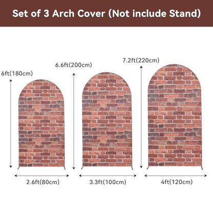 Set of 3 Arch Backdrop Cover Red Brick 7.2ft 6.6ft 6ft Spandex Wrinkle Free Fitted Arch Background Cover Farmhouse Style Top Chiara Arch Cover for Wedding Birthday Party Photography Arch Background - color: Brick, size: 7.2ft 6.6ft 6ft