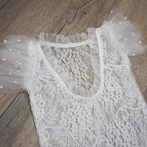 Zeroest Newborn Photography Outfits Girl Lace Romper Newborn Photography Props Rompers Baby Girls Skirt Photoshoot 3 PCS - color: White-short Sleeve
