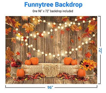 Funnytree 8x6FT Fall Pumpkin Photography Backdrop Autumn Tanksgiving Harvest Hay Leaves Wooden Background Sunflower Maple Baby Shower Banner Decoration Party Supplies Photo Booth Prop - size: 8'x6'