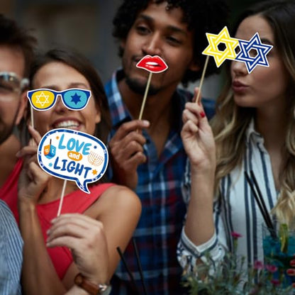 Hanukkah Photo Booth Props Party Supplies - Funny Jewish Chanukkah Party Favors Decorations - Jewish Holiday Cardstock Photo Props with Assembly Sticks - Set of 24 Counts