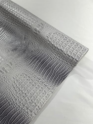 54” Wide Gator Two Tone Fake Leather Upholstery, 3-D Crocodile Skin Texture Faux Leather PVC Vinyl Fabric Sold by The Yard. (White-Silver) - color: White-silver