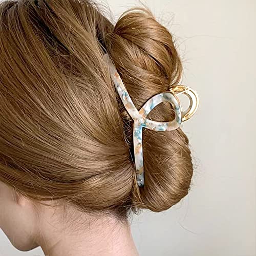 Big Butterfly Hair Claw Clips for Women - 4.7" Large Acetate Metal Hair Clips for Long Thick Hair (Mixed Blue) - color: white blue02