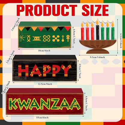 Yuntau 4 Pcs Happy Kwanzaa Table Decorations Kwanzaa Tiered Tray Decor Rustic African Candlestick Wood Block Tabletop Sign Gift Centerpiece Farmhouse Table Decor for Home Office Party Supplies - style: Candlestick