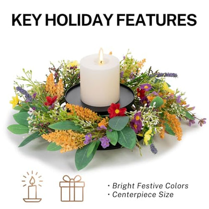 MOYEE Candle Holder Centerpieces for Tables,Candle Ring,Wreaths, Black Metal Paired Artificial Flowers 14 in Versatile Dining Table Centrepiece (Golden Wheat Ear) - color: Golden Wheat Ear Wreath