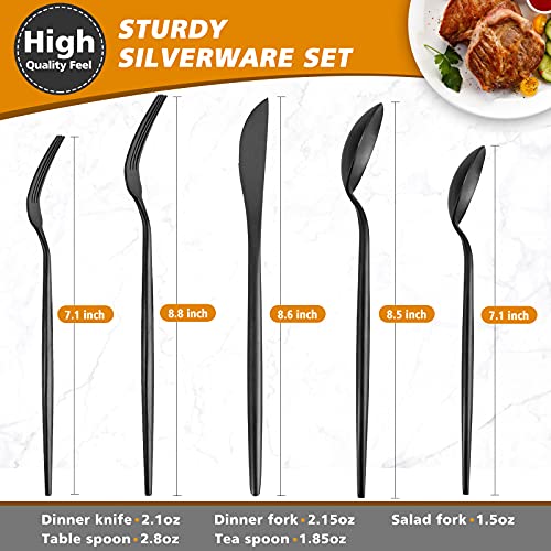 Matte Black Silverware Set, Oliviola 60-Piece Stainless Steel Flatware Cutlery Set Service for 12, Satin Finish Kitchen Utensil Set, Dishwasher Safe - color: Black, size: 60-piece