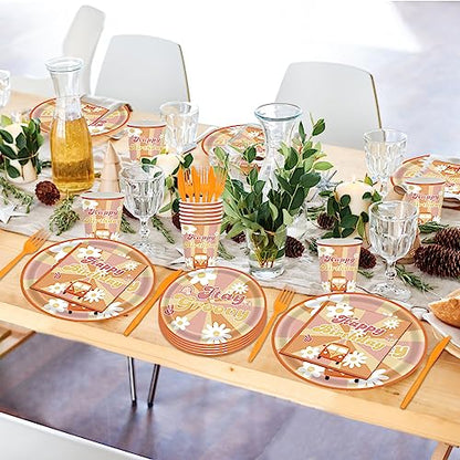 144Pcs Groovy Birthday Party Supplies Groovy Birthday Tableware Set Groovy Birthday Party Decorations Retro Boho Hippie Party Decorations Daisy Plates Napkins Cups Forks Knives Serve 24 - style: Groovy Daisy
