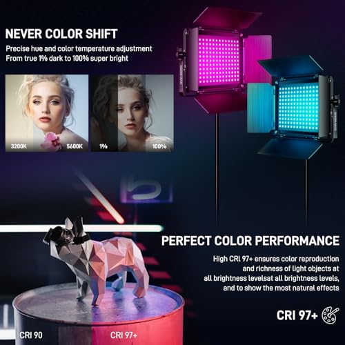 GVM RGB LED Video Light with Lighting Kits, 680RS 50W Led Panel Light with Bluetooth Control, 2 Packs Photography Lighting for YouTube Studio, Video Shooting, Gaming, Streaming, Conference - size: 2 Packs with Lighting Kits
