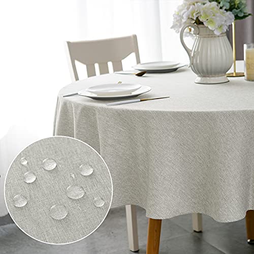 Qidordour Round Tablecloth, 48 inch Diameter, Faux Linen Table Cloth, Water Resistant Spill-Proof Wipeable Polyester Dining Table Cover for Kitchen Restaurant Buffet Tabletop Decoration, Silver Grey - color: Silver Grey, size: 48" (Round)