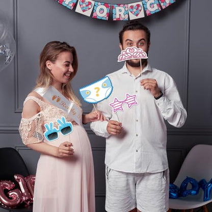 INNORU Boy or Girl Photo Booth Props, Baby Shower Photoshoot Gender Reveal Party Photography Props Favor He or She Centerpiece Sticks Decorations 35 PCS