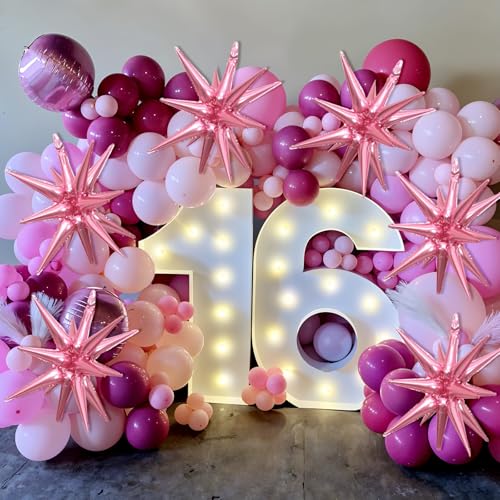 Pink Star Foil Balloons, 22 Inch Pink Explosion Star Cone Spike Balloons Large for Girls Women Birthday Valentine's Day Bridal Shower Wedding Mother's Day Decorations - color: Pink