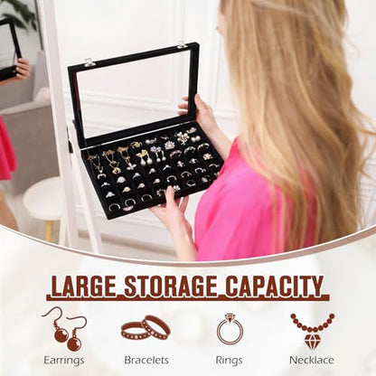 Nosiny 2 Pcs Velvet Jewelry Tray 48 Grid Jewelry Display Tray Organizer Box with Transparent Lid Rings Earrings Necklaces Pendants Display Box for Women Cases Dressing Tables Drawers