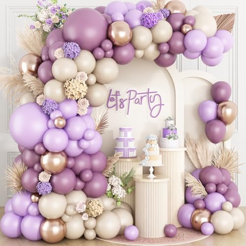 Dusty Purple Balloon Arch Kit,Boho Balloon Garland with Purple Metallic Champagne Gold White Sand Balloons for Girl Baby Shower Valentines Day Engagement Bridal Birthday Wedding Party Decoration - color: Dusty Purple