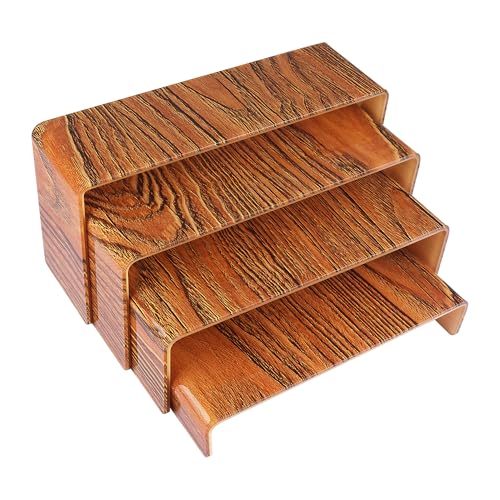 ELEGANTLIFE Acrylic Display Risers Set of 4, 4-Level Tiered Display Stands for Cupcakes, Small Figures & Jewelry, Compact Countertop Display Shelf, Multiple Colors Available (Dark Wood Grain) - color: Dark Wood Grain