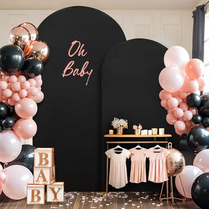 Set of 2 Black Arch Covers (6.6ft & 5ft) Spandex Stretchy Fitted Arch Backdrop Covers Wrinkle-Free Round Top Chiara Arch Stand Cover for Graduation Wedding Birthday Party Banquet Background - color: Black, size: 6.6FT, 5FT