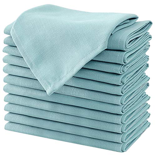 H.VERSAILTEX Cloth Napkins Set of 12 (18" X 18") Linen Textured Dinner Napkins Waterproof Extra Soft Thick Durable Reusable Napkins with Hemmed Edges for Dinners, Weddings and Everyday Use, Aqua - color: Aqua, size: 18" x 18" (Square)
