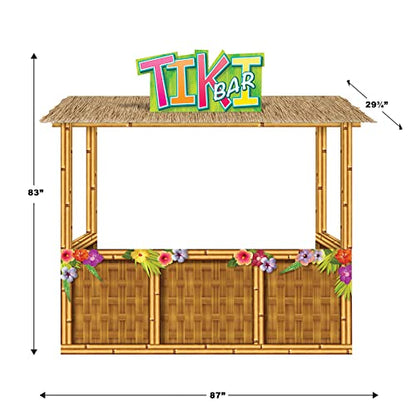 Beistle 3-D Tiki Bar Prop – Large Corrugated Cardboard Luau Display, 6' 11" x 7' 3" Life Size Hawaiian Themed Beach Party Decoration with Floral Details and Sign, Assembly Required