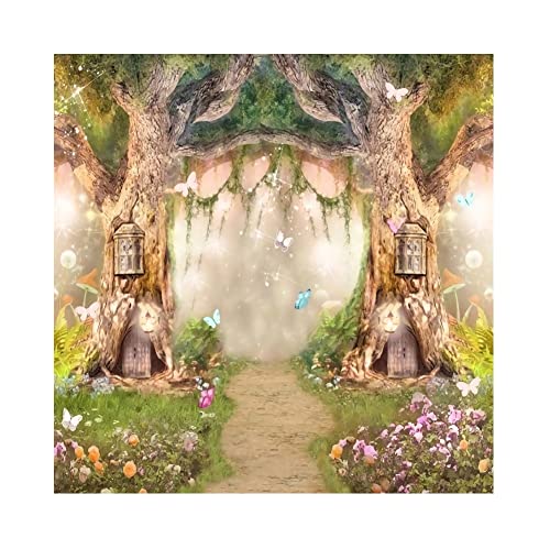 Leowefowa 6x6ft Vinyl 1st Birthday Backdrop Fairy Tale Forest Enchanted Flower Baby Shower Photo Background for Birthday Party Photoshoot Newborn Baby Kids Children Studio Props Photography Backdrops - size: 6x6ft