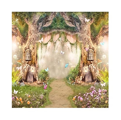 Leowefowa 6x6ft Vinyl 1st Birthday Backdrop Fairy Tale Forest Enchanted Flower Baby Shower Photo Background for Birthday Party Photoshoot Newborn Baby Kids Children Studio Props Photography Backdrops - size: 6x6ft