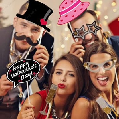 Valentine's Day Photo Booth Props, 25 Pcs Happy Lovers Selfie Photobooth Props, Masks, Love, Glasses, Mustache, Snowman for Wedding Party Decoration Supplies Selfie Dress-Up Props