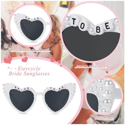 Etercycle Heart Sunglasses, Bride to Be Gifts Bachelorette Party Bride Sunglasses, Cute Glasses for Women Bachelorette Party - color: White Pearls
