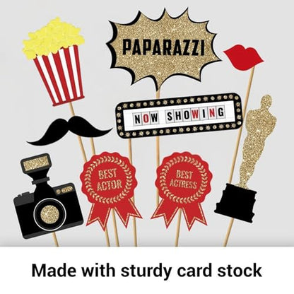 Fully Assembled Hollywood Photo Booth Props - Set of 27 - Black Gold Red Selfie Signs - Movie Night Themed Party Supplies & Decorations - Cute Oscars Designs with Real Glitter - Did We Mention No DIY - size: 27 Pieces