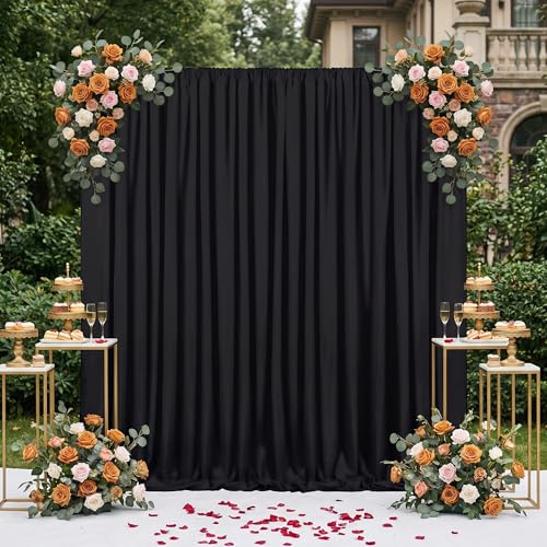 Black Backdrop Curtains 2 Panels 5ft x 8ft Polyester Photo Backdrop Drapes for Wedding Party Stage Birthday Decorations - color: Black, size: 2 Panels 5ft X 8ft
