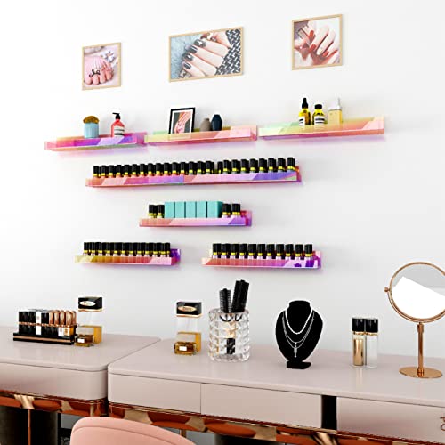 4 Pack 15 Inch Iridescent Acrylic Shelves, Clear Rainbow Floating Shelves for Wall, Modern Sunglasses Essential Oil Picture Ledge Display Toy Storage Wall Shelf - color: 15in-iridescent