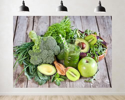 Trykid 6x4ft Fresh Green Smoothie Ingredients Backdrop Healthy Food Photography Background Kitchen Party Decoration Tapestry Photo Booth Prop Fabric - size: 6x4ft