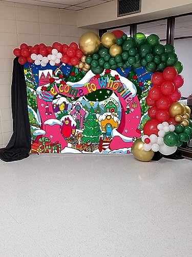 Welcome to Whoville Backdrop 10x8FT Winter Christmas Village Photography Background for Kids First Birthday Baby Shower Happy New Year Xmas Holiday Party Decoration Supplies Photo Props - size: 10x8FT