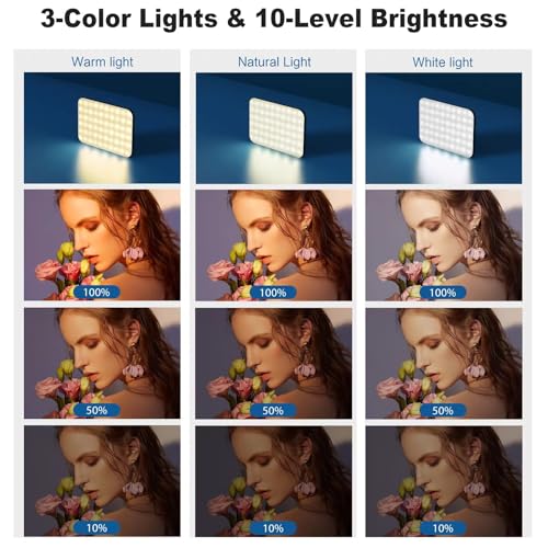 Selfie Light, Rechargeable Phone Light Clip for iPhone, 3 Modes 10-Level Brightness, Portable Light for iPhone, iPad, Laptop, TikTok, Live Stream, Vlog (black-80)