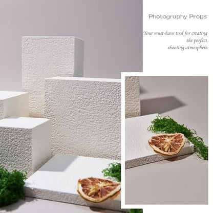 5PCS Product Photography Background Props Wooden Hand Painting Geometric Cube Waterproof Grain Textured Irregular Photos Prop for Photoshoot Cosmetics Fragrance Photo Food Jewelry - color: Elegant White