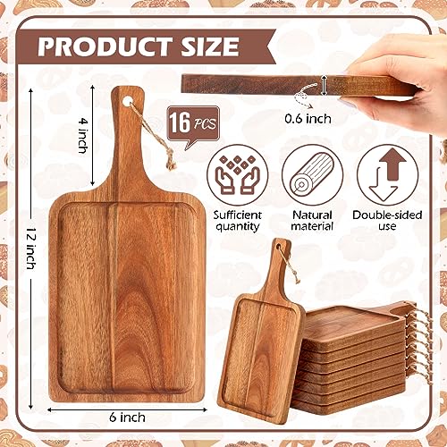 Tanlade 16 Pcs Acacia Wood Cutting Board with Handle Chopping Boards Decorative Charcuterie Platter Pizza Bread Cheese Fruit Serving Tray for Kitchen Counter Table Christmas Decorate(12 x 6 Inch) - size: 12 x 6 Inch