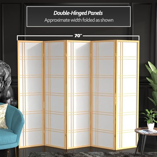 Red Lantern 6 ft. Tall Double Cross Shoji Screen - Natural - 5 Panels - color: Natural, size: 5 Panel