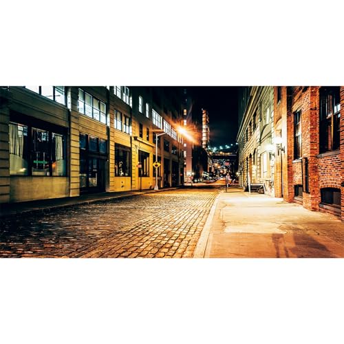 20x10ft Modern City Street Night View Photoshoot Backdrop Store Vintage Buildings Dusk Street Light Alley Photography Background Newborn Kids Adults Pets Artistic Portrait Photo Booth Prop - size: 20x10ft
