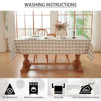 Checkered Tablecloth Rectangle Washable Buffalo Plaid Table Cloth Cotton Linen Gingham Table Cover for Picnic Kitchen Dining Room, Beige and White,55 * 55 inch - color: Beige, size: 55" x 55" (Square)