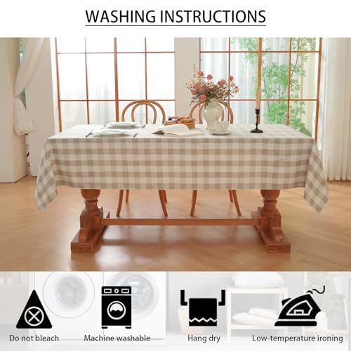 Checkered Tablecloth Rectangle Washable Buffalo Plaid Table Cloth Cotton Linen Gingham Table Cover for Picnic Kitchen Dining Room, Beige and White, 55 * 102 - color: Beige, size: 55" x 102" (Rectangular)