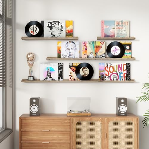 FLYJOE Picture Ledge Shelf, Floating Shelves Set of 2, 36 Inches Long Large Nursery Book Shelves for Toys Storage, Kids Bookshelf Wall Mounted for Living Room Bedroom Decor Books Photo Frames, Grey - color: Grey, size: 36'', Set of 2