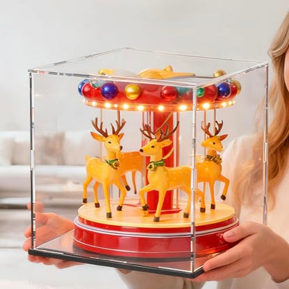 10 Inch Clear Acrylic Display Case, Cube Acrylic Box for Collectibles Showcase, Plexiglass Case with Matt Black Stand for Toys, Arts and Figures