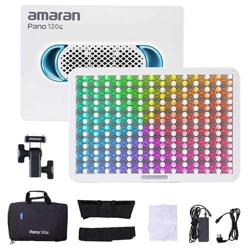 Amaran Pano 120c Kit Led Video Panel Light 120W RGBWW Full Color Lights,CCT 2,300K-10,000K,12 Lighting Efects,App Control,Support USB-C PD,with Softboxes and Carrying Case (White) - color: White