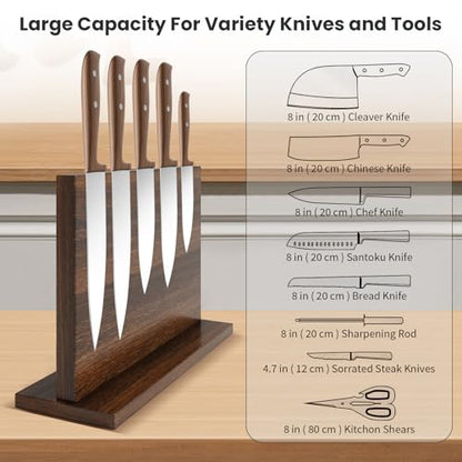 THMINS Magnetic Knife Holder, Double-Sided Magnetic Knife Block Universal Multi-function Display Rack for Kitchen Counter - size: 11.6x8.5 inch Wood